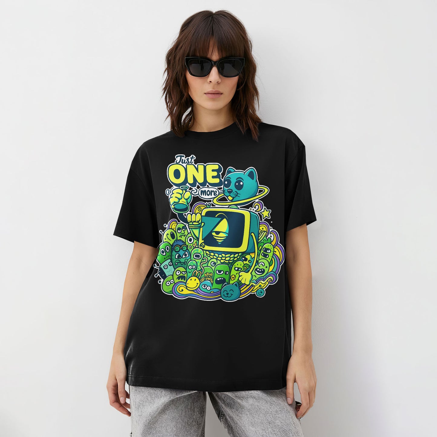 Cosmic Cat “Just One More” Doodle Graphic T-Shirt