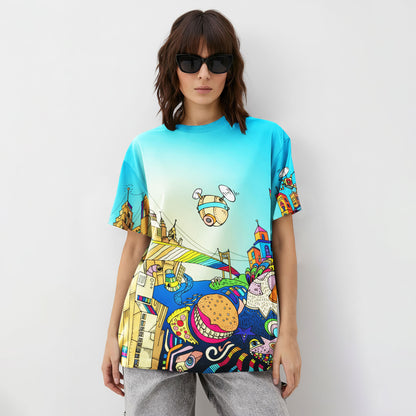 Skyline Dreams Cityscape Doodle All-Over Print Unisex T-Shirt