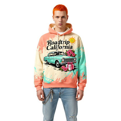 Road Trip California Retro Car Pastel Streetwear Cozy Vintage Style Hoodie