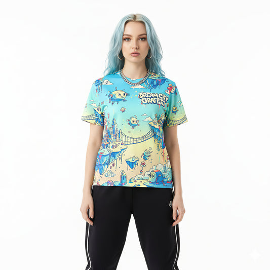 Paradise Dream Pop Surreal Floating City Doodle Shirt