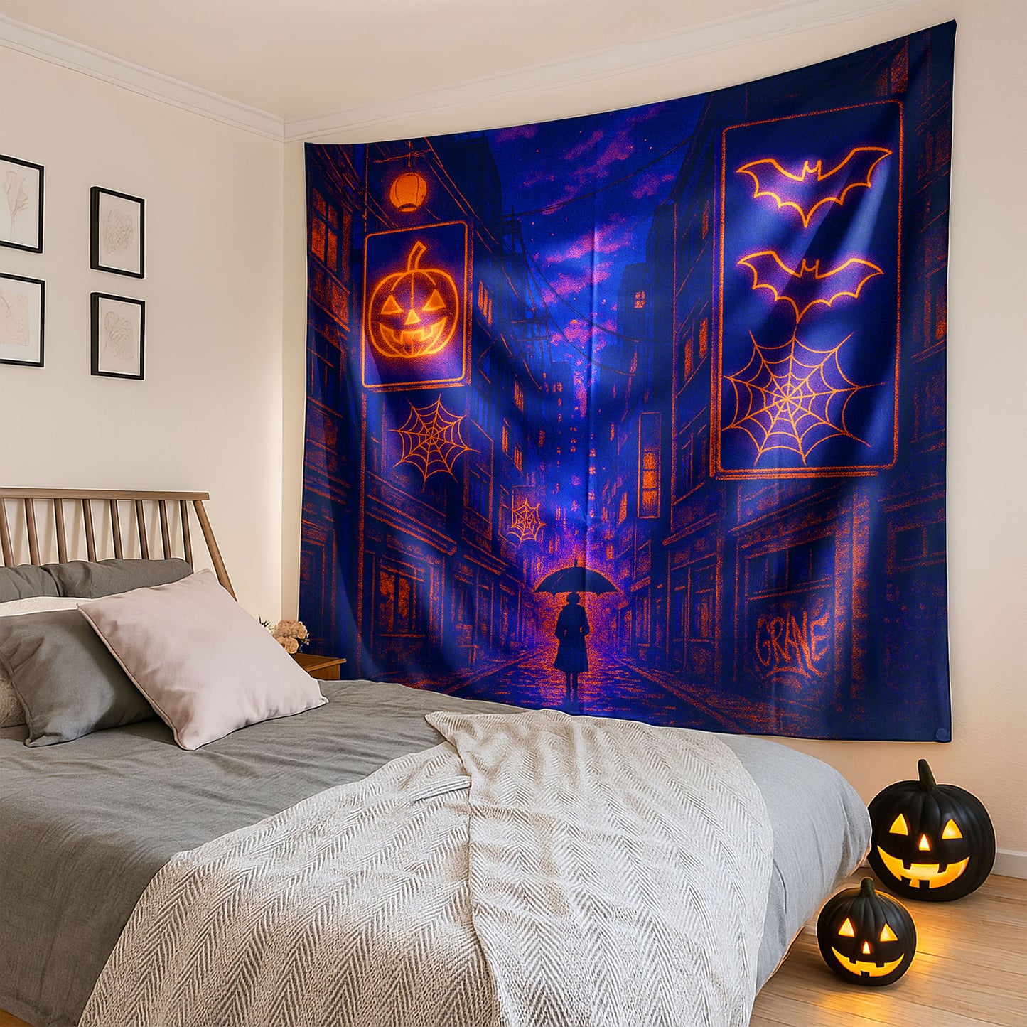 Neon Haunted Streets Tapestry — Tokyo After Dark