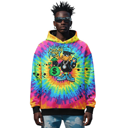 Money First Duck Neon Tie-Dye Graffiti Hoodie