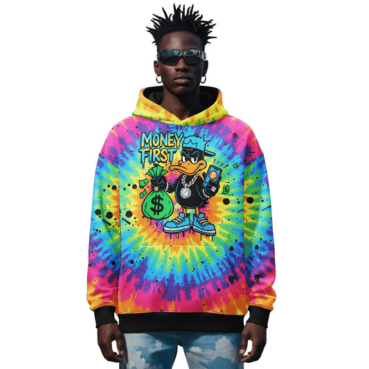 Money First Duck Neon Tie-Dye Graffiti Hoodie