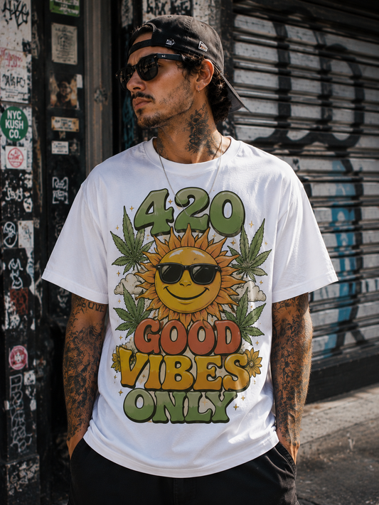 420 Good Vibes Only Retro Sunshine Stoner Tee