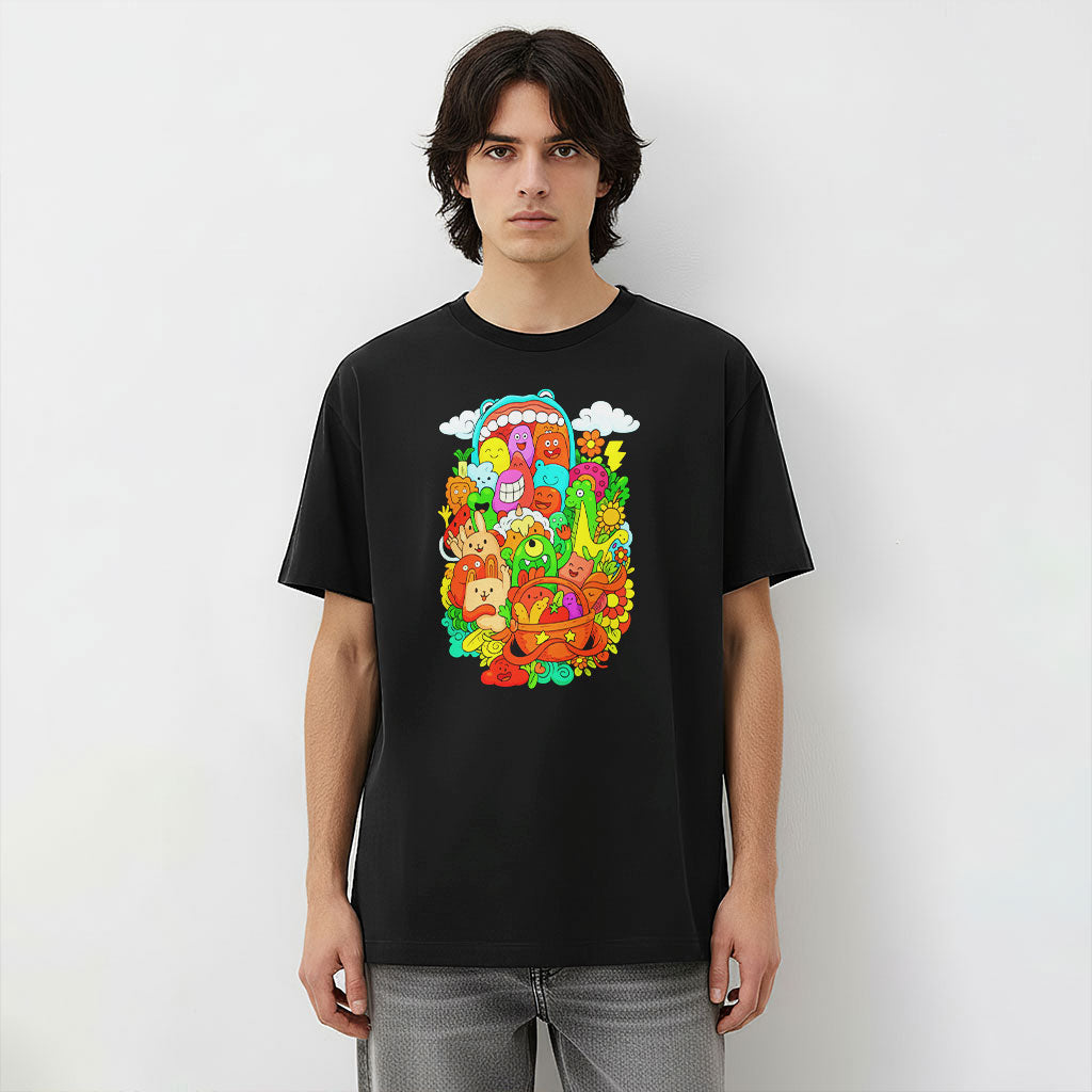 Colorful Doodle Farm Friends Unisex Graphic T-Shirt