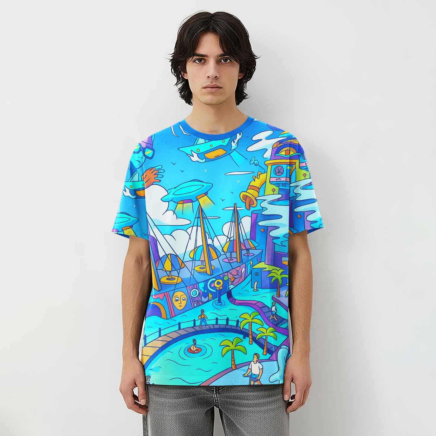 Summer Vibes Paradise Doodle All-Over Print Unisex T-Shirt