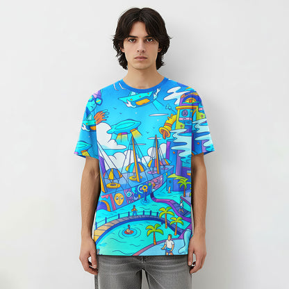 Summer Vibes Paradise Doodle All-Over Print Unisex T-Shirt