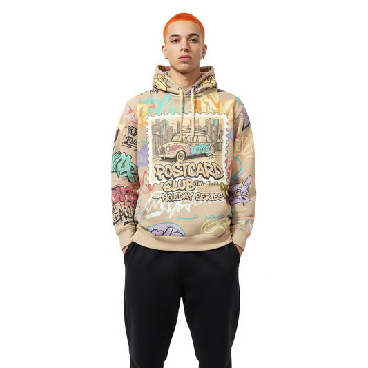 Postcard Club Retro Travel Car Pastel Graffiti Hoodie