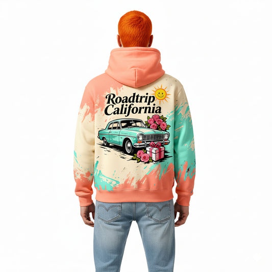 Road Trip California Retro Car Pastel Streetwear Cozy Vintage Style Hoodie