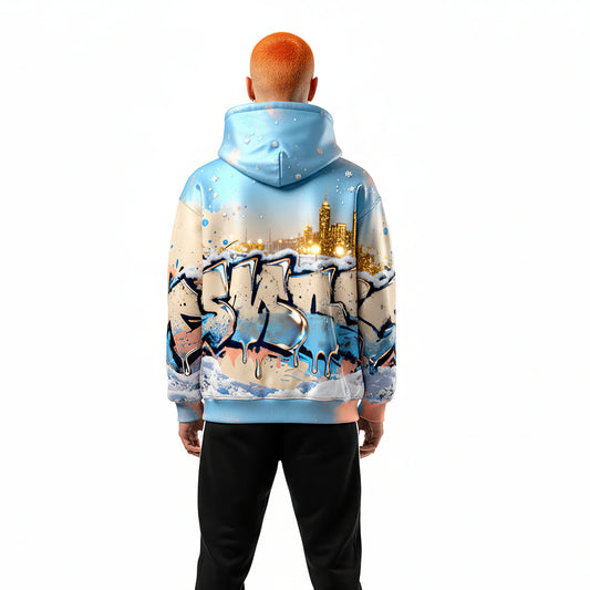 Winter Mirage Snowfall City Graffiti Luxury Hoodie