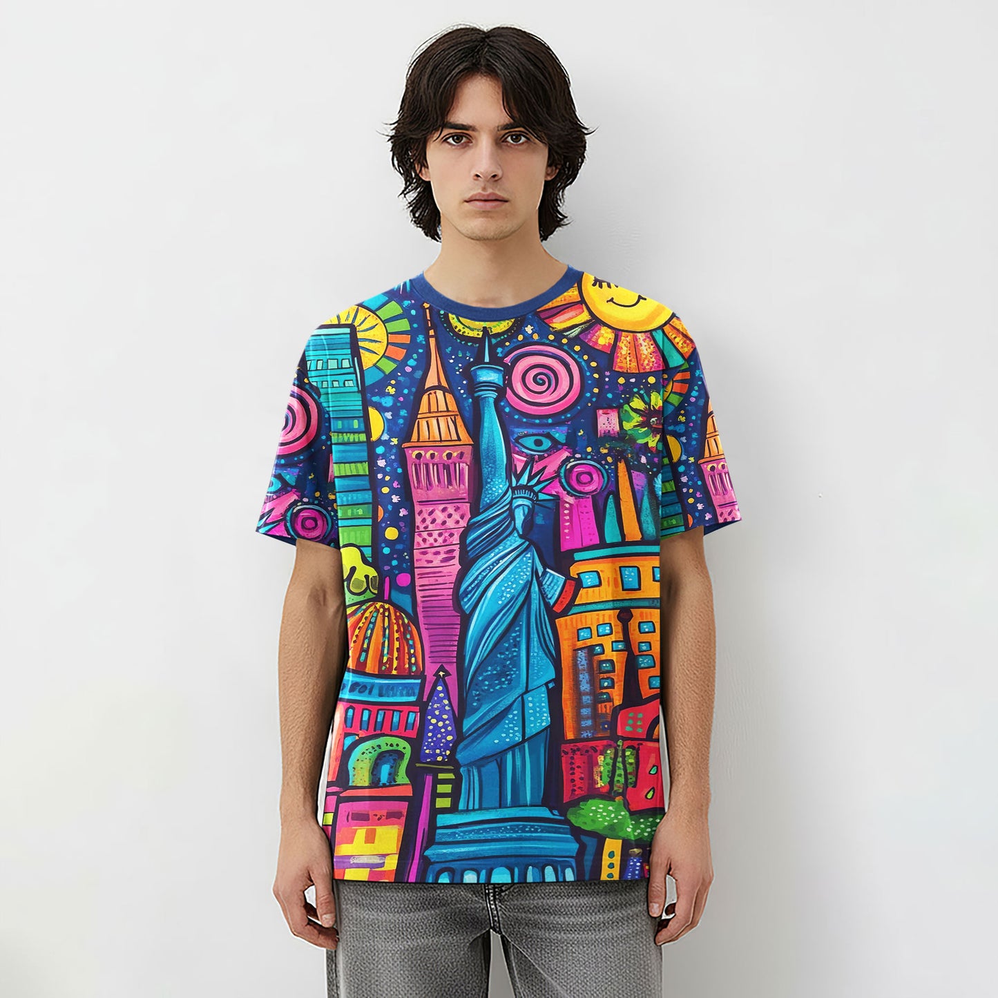 Midnight City Lights Doodle All-Over Print Unisex T-Shirt
