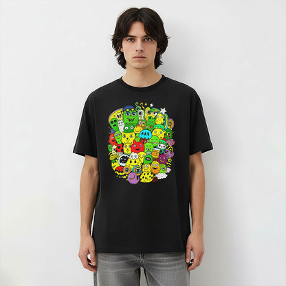 Vibrant Monster Universe Doodle Characters T-Shirt