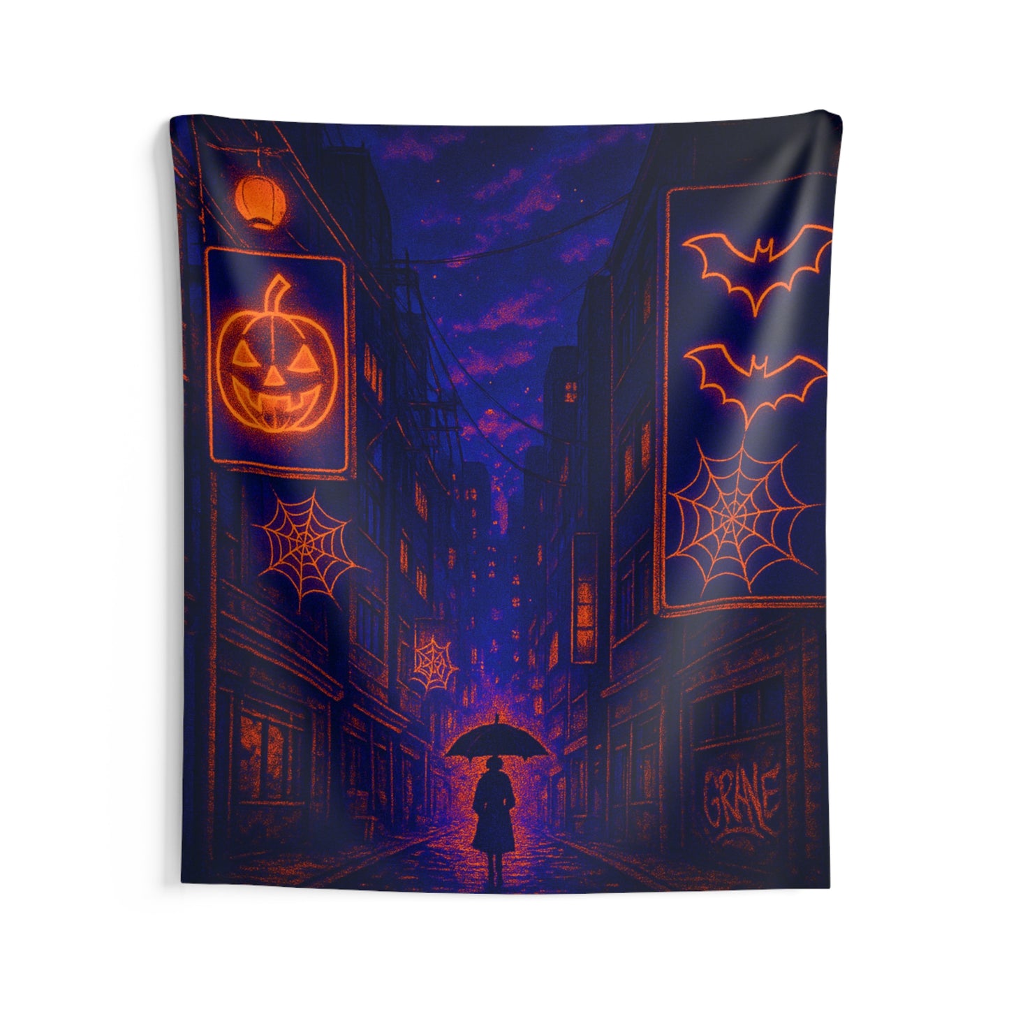 Neon Haunted Streets Tapestry — Tokyo After Dark
