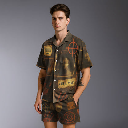 Retro Crime Scene Hawaiian Shirt & Shorts Set