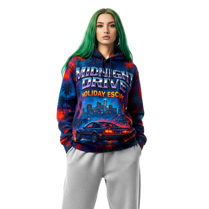 Midnight Drive Neon Retro Car Cinematic Hoodie