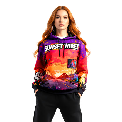 Sunset Wired California Vaporwave Street Graffiti Hoodie