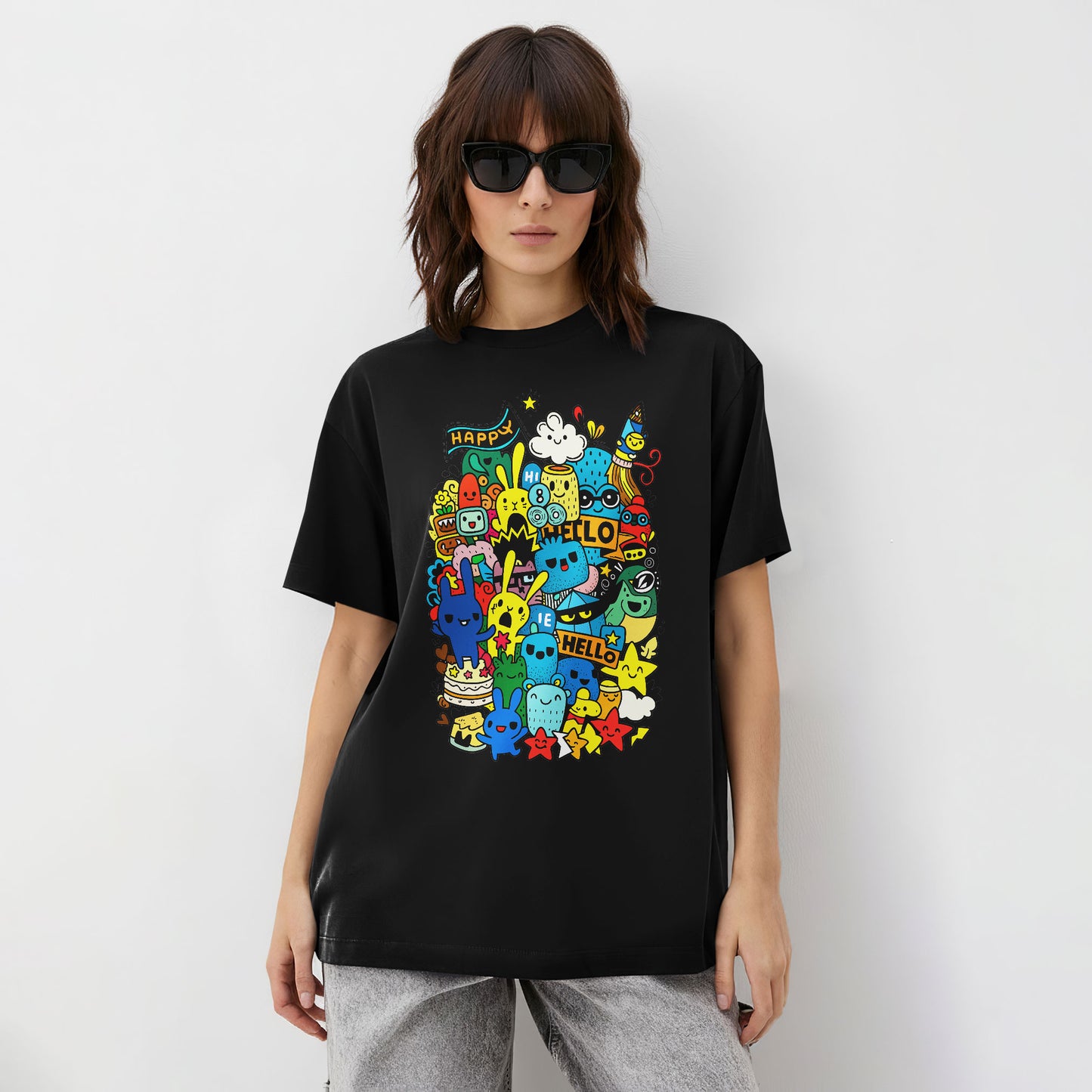 Cute Doodle Crowd Happy World Unisex T-Shirt
