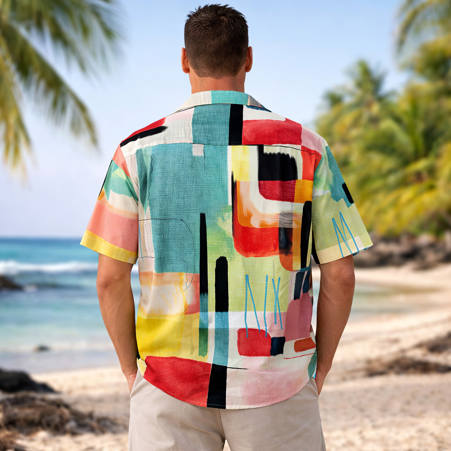 Abstract Color Block Hawaiian Shirt