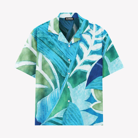 Aqua Tropical Leaf Hawaiian Shirt