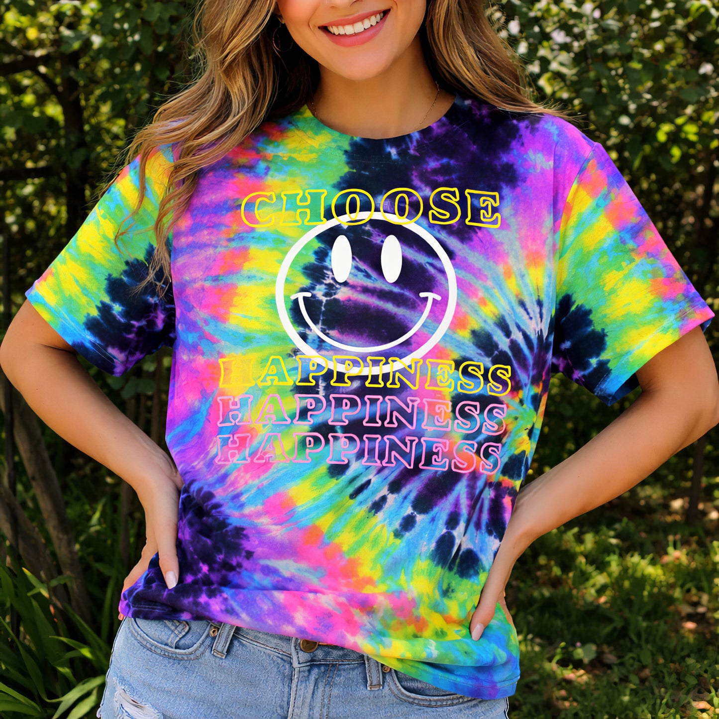 Choose Happiness Smiley Psychedelic Tie Dye T-Shirt