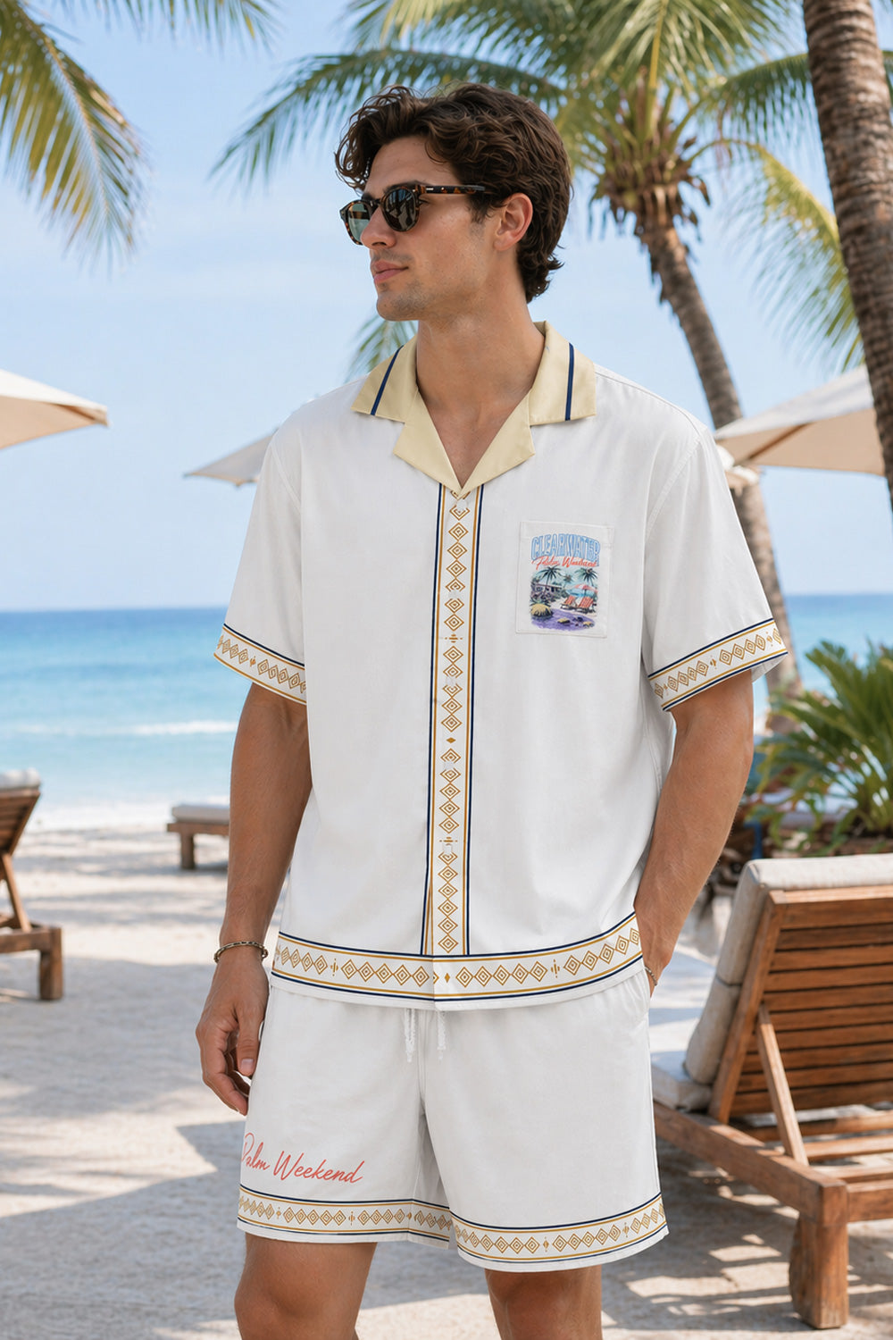 Clearwater Palm Weekend Hawaiian Shirt & Shorts Set