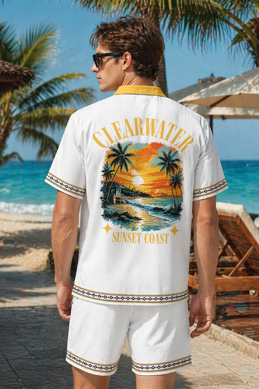 Clearwater Sunset Coast Hawaiian Shirt & Shorts Set