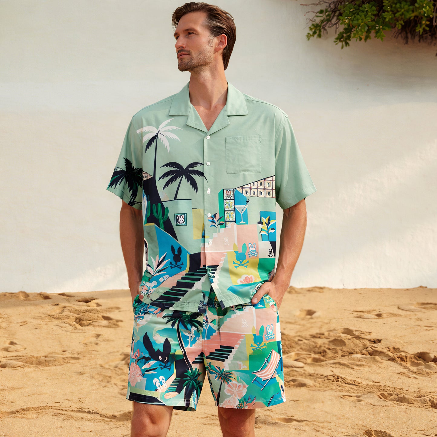 Coastal Villa Hawaiian Shirt & Shorts Set