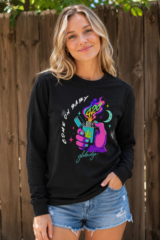 Come On Baby 420 Cannabis Graphic Long Sleeve Shirt