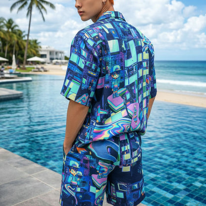 Cyber Glitch Art Summer Shirt & Shorts Set