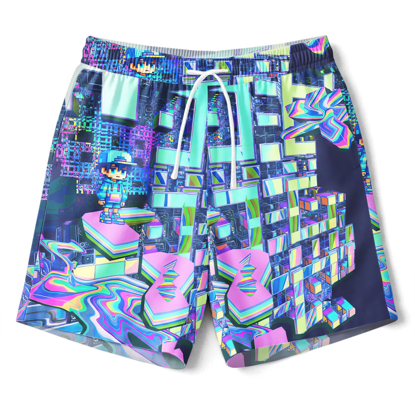 Cyber Glitch Art Summer Shirt & Shorts Set