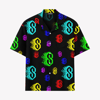 Cyber Neon Glitch Hawaiian Shirt