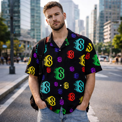 Cyber Neon Glitch Hawaiian Shirt