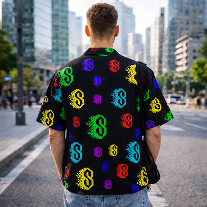 Cyber Neon Glitch Hawaiian Shirt