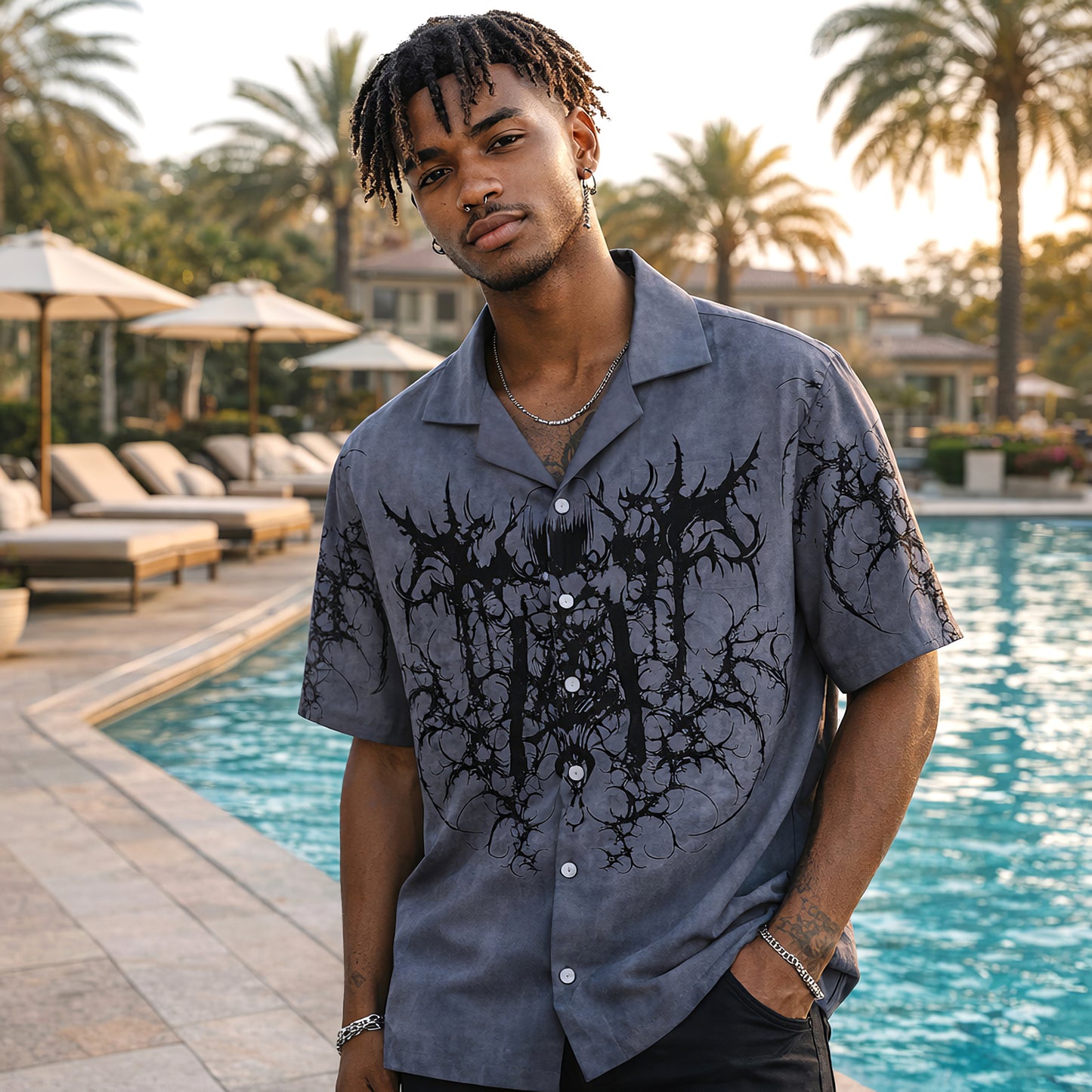 Dark Gothic Anime Angel Hawaiian Shirt