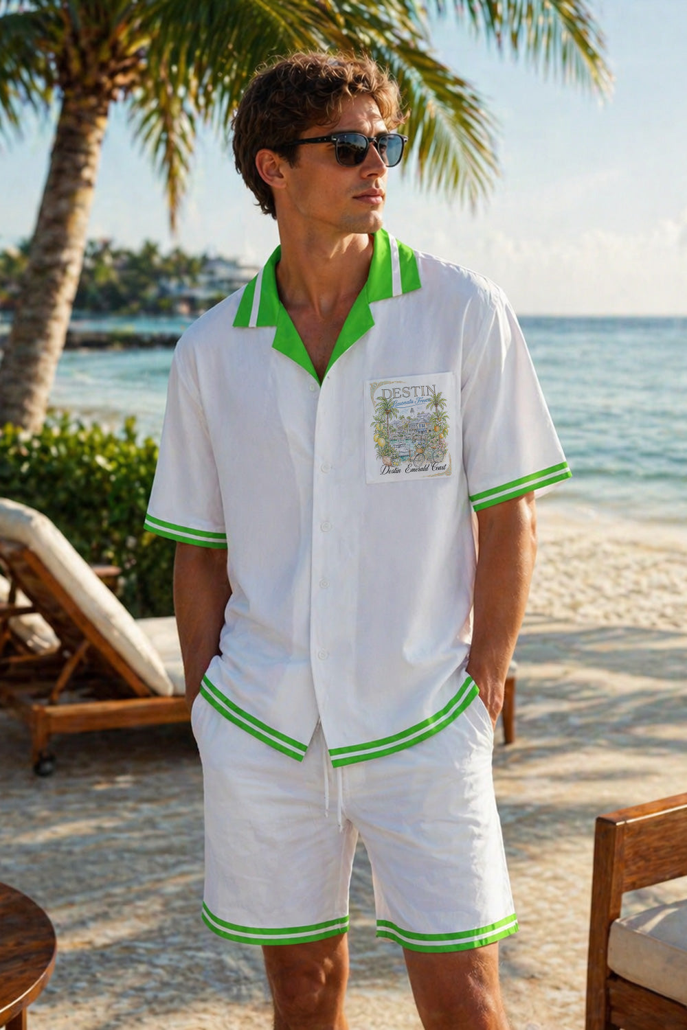 Destin Emerald Coast Hawaiian Shirt & Shorts Set