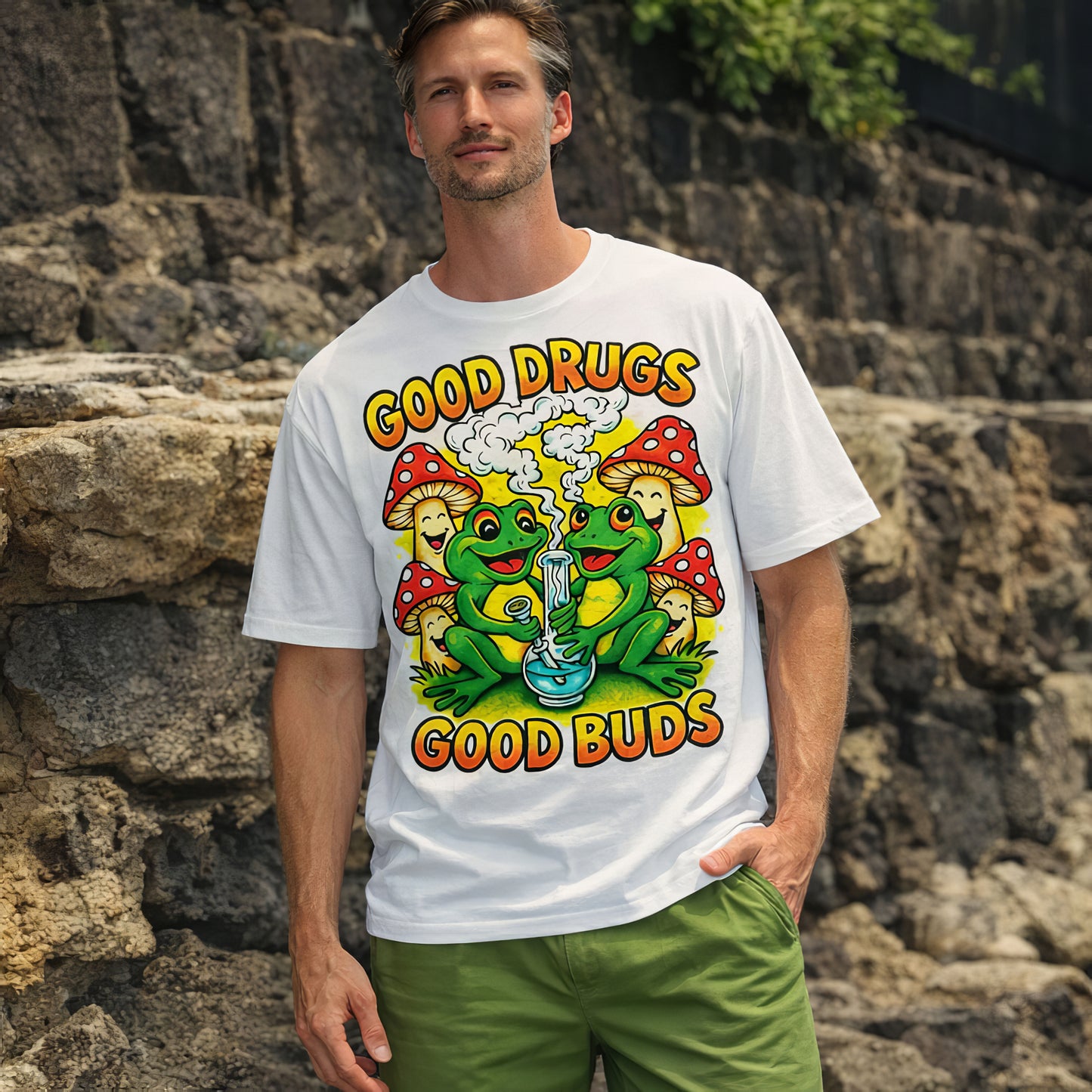 Good Drugs Good Buds Psychedelic Frog Tee