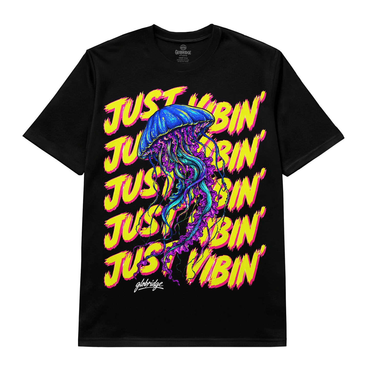 Just Vibin’ Neon Jellyfish Black Tee