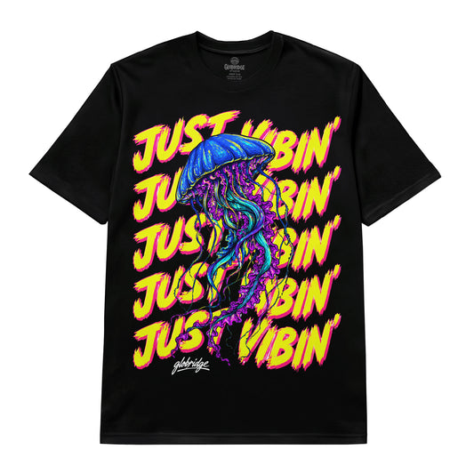Just Vibin’ Neon Jellyfish Black Tee