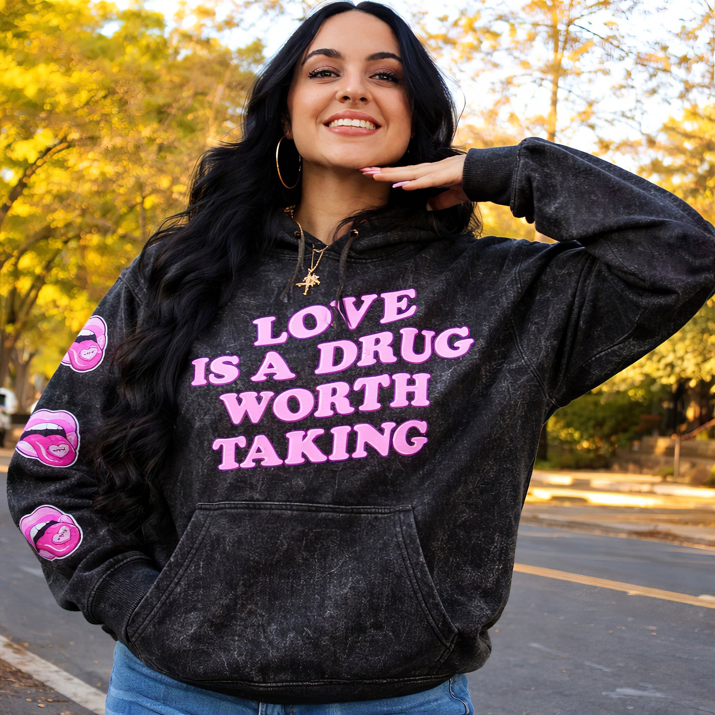 Love Is A Drug Worth Taking Acid Wash Hoodie