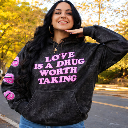 Love Is A Drug Worth Taking Acid Wash Hoodie