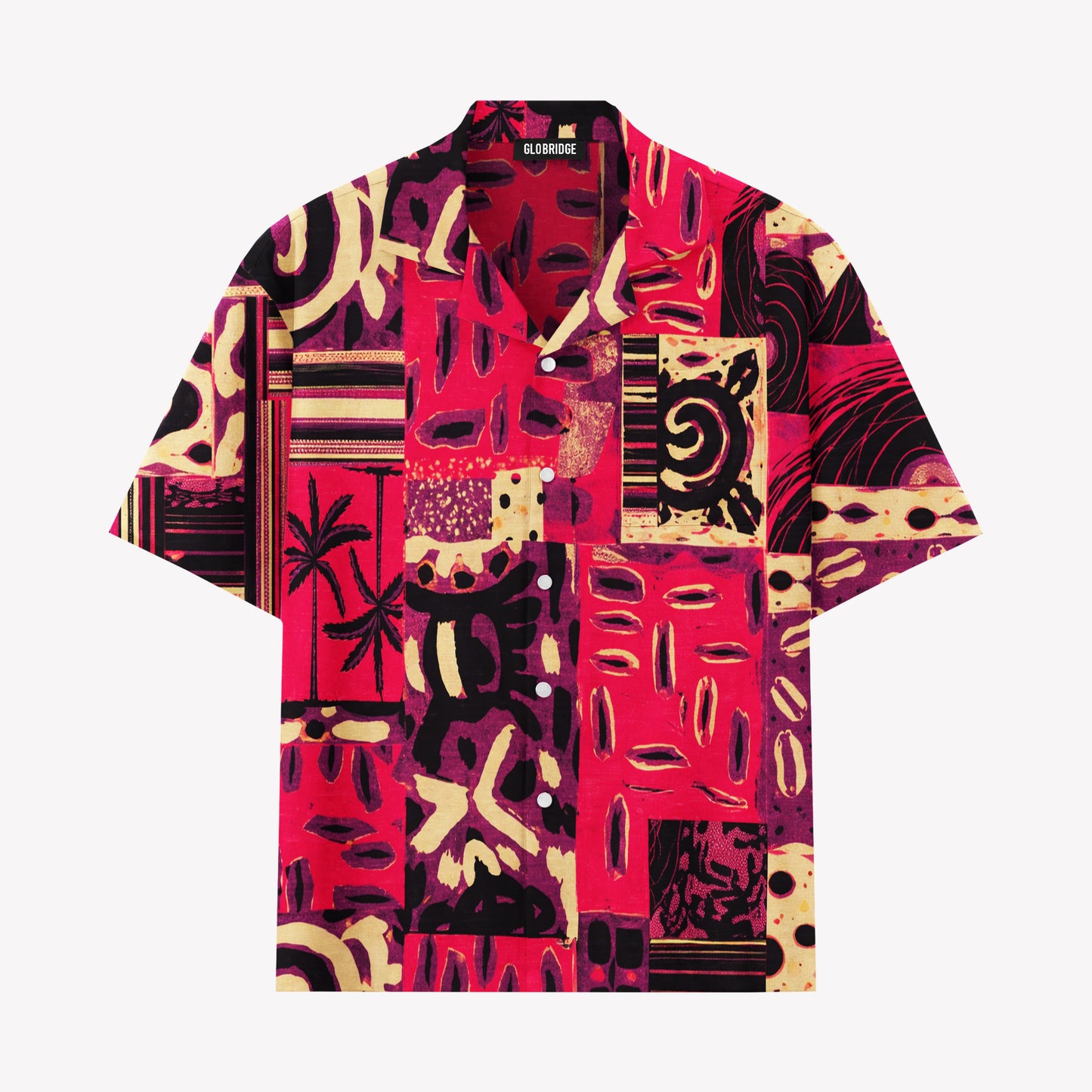 Melon Red Patchwork Statement Hawaiian Shirt