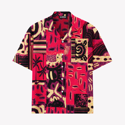 Melon Red Patchwork Statement Hawaiian Shirt