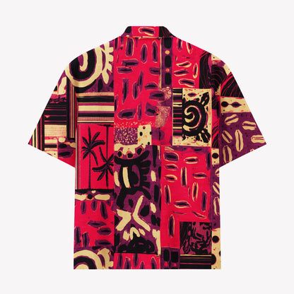 Melon Red Patchwork Statement Hawaiian Shirt