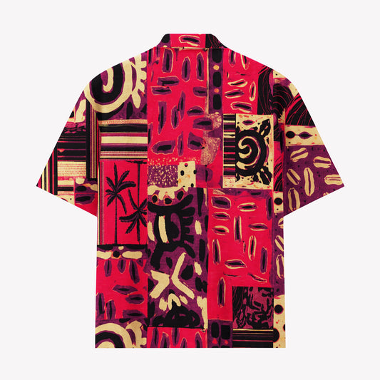Melon Red Patchwork Statement Hawaiian Shirt