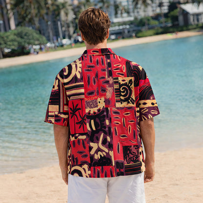 Melon Red Patchwork Statement Hawaiian Shirt