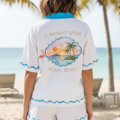 Miami Beach Flamingo Sunset Drive Hawaiian Shirt & Shorts