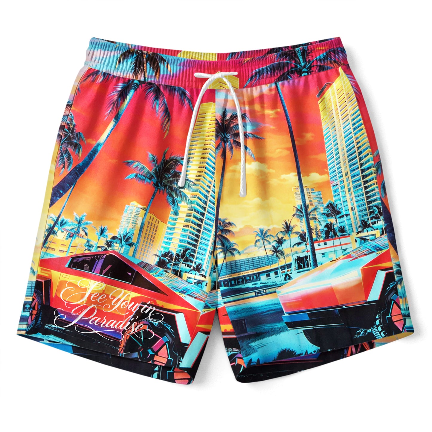 Miami Sunset Hawaiian Shirt & Shorts Set