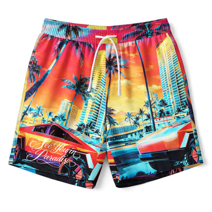 Miami Sunset Hawaiian Shirt & Shorts Set