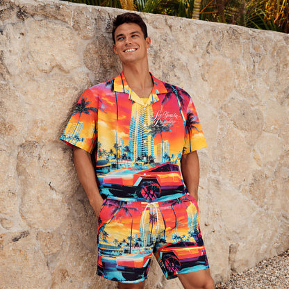 Miami Sunset Hawaiian Shirt & Shorts Set