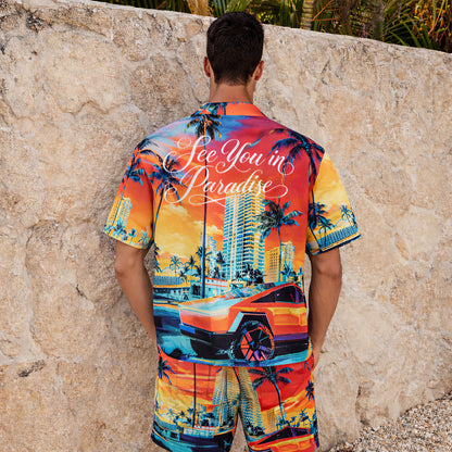 Miami Sunset Hawaiian Shirt & Shorts Set